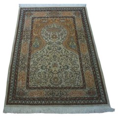 Handmade Vintage Turkish Hereke Silk Prayer Rug 3.2′ x 4.5′ (100cm x 140cm), 197