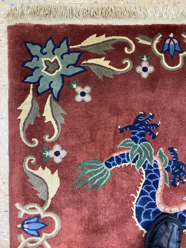 c1950's ANTIQUE MINT ART DECO DRAGON DESIGN CHINESE NICHOLS RUG 3’9” X 10’6” gallery