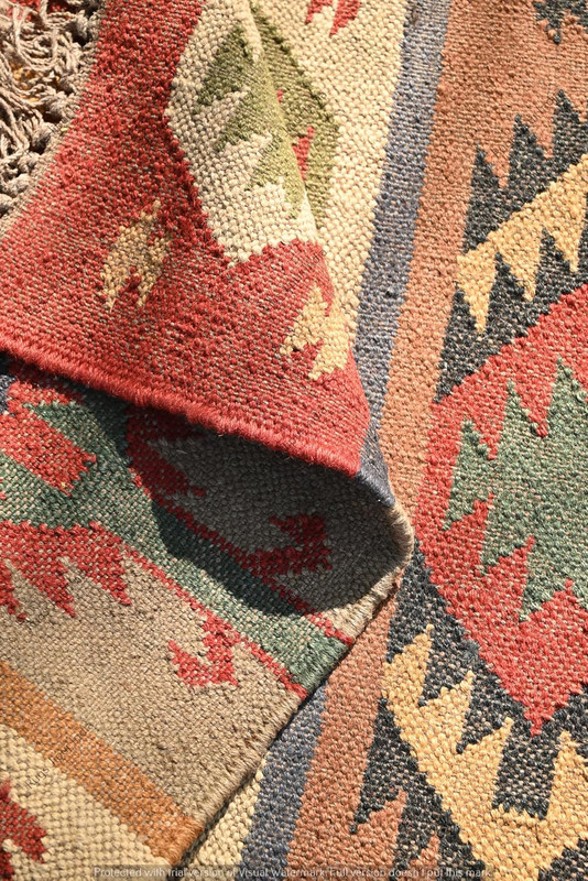 Handwoven Kilim Wool & Jute Area Rug - Flatweave Dhurrie Rug for Living Room Bed gallery