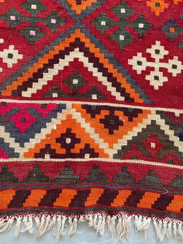 Vintage Traditional Handmade Chevron Qashqai Wool Kilim Floor Rug 284x140 cm gallery