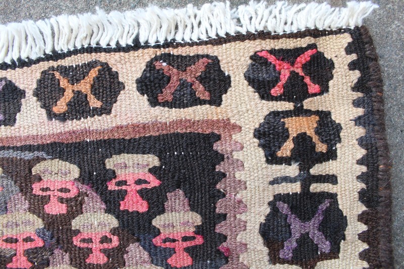 Vintage Traditional Hand Made Oriental Wool Red Pink Long Large kilim 274x127cm gallery