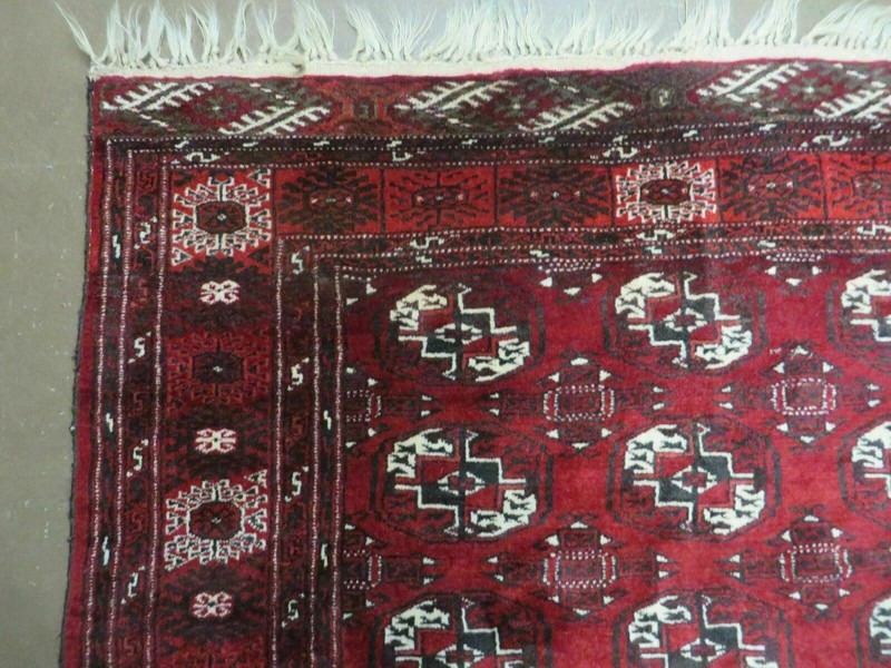 4' 5" X 5' 7" Semi Antique Handmade Afghan Yamud Turkoman Bokhara Wool Rug gallery