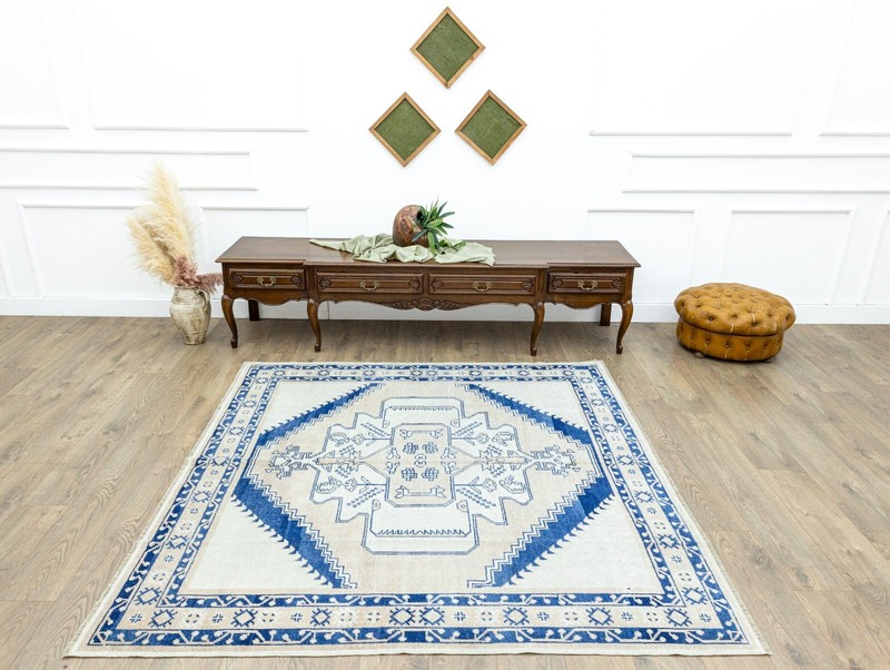 6.9x6.5 ft Oushak Square Rug, Vintage Style Turkish Handknotted Wool Area Carpet gallery