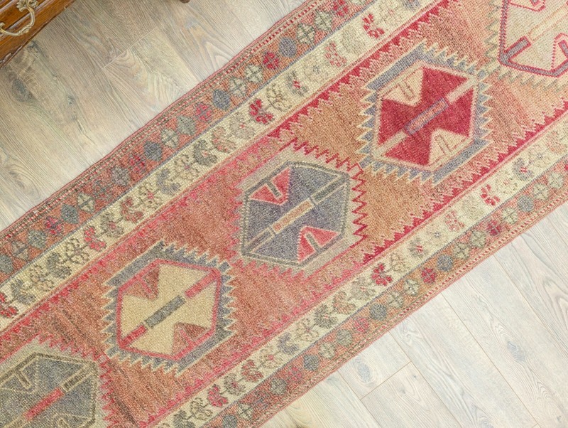 Turkish Oushak Runner – Vintage Wool Handmade Long – 2.11x11.9 ft Hallway Rug gallery