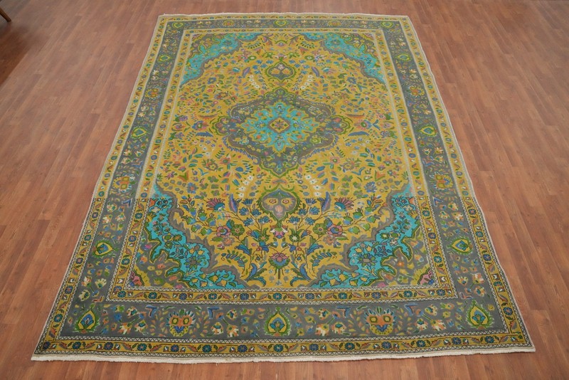 Vintage Floral Traditional Gold Wool Area Rug 8x11 Living Room Handmade Carpet gallery