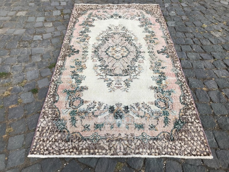 Bohemian Area Rug Handmade Wool Rug Turkish Vintage Traditional Rug 3,7 x 6,6 ft gallery