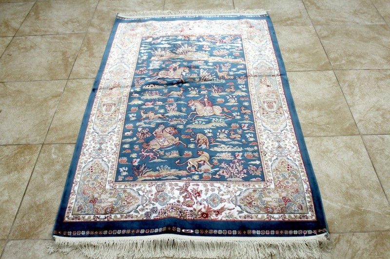 6X4 SPECTACULAR NEW 1000KPSI HI QLTY POWER LOOMED SILK QUOMM HUNTING TURKISH RUG gallery