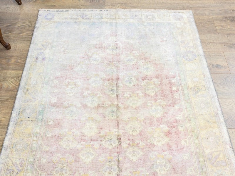 Muted Turkish Oushak Oriental Hand Knotted Wool Area Carpet Rug Pink 4.2x6.9 ft gallery