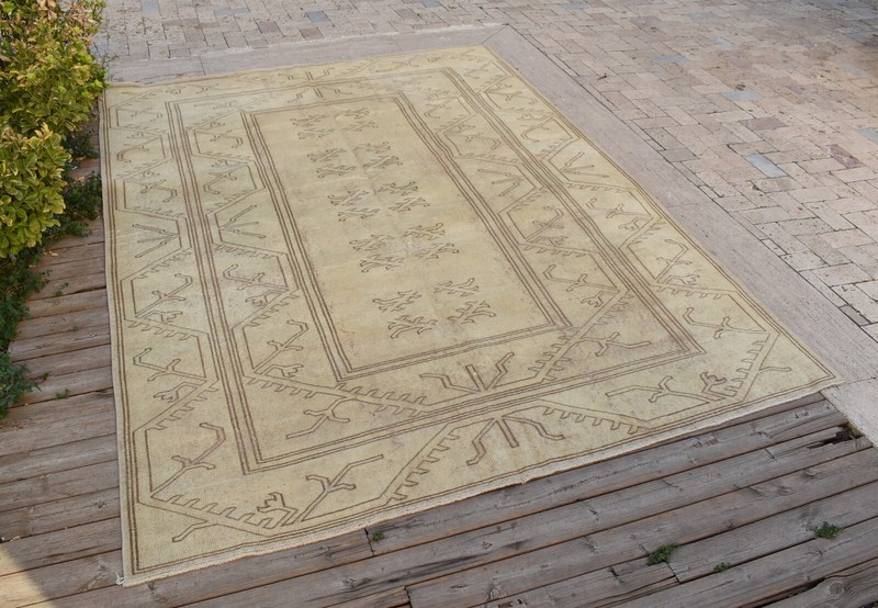 Turkish Rug 78x106 in Vintage Rug Milas Carpet 6x8 Size Muted Color Natural Wool gallery