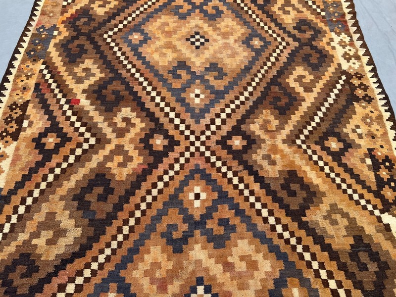 Vintage Afghan Kilim Rug, Geometric Tribal Design, 7'3 x 13 ft, Rare Wool Rug gallery