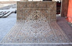 8×12 ft Vintage Caucasian Oriental Area Rug Ivory Floral Hand Knotted Wool Rug
