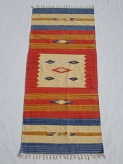 Vintage Handmade Traditional Geometric Beige Red Kilim Rug Carpet 4.6×2.1ft