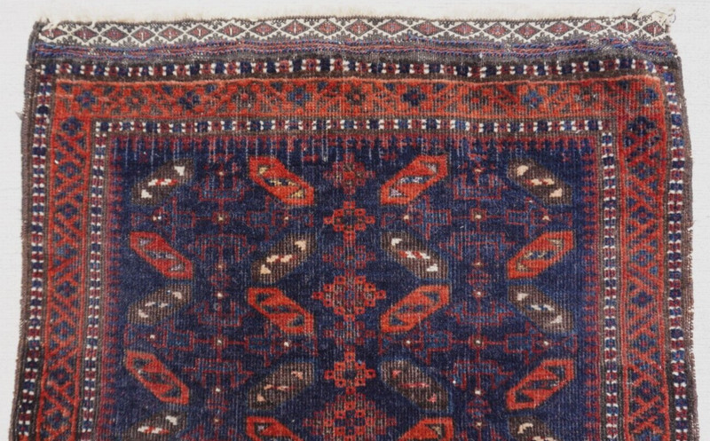 Antique Blue Baluchh Bag-Face Hand Knotted Wool Tribal Rug 21" x 20" inch gallery