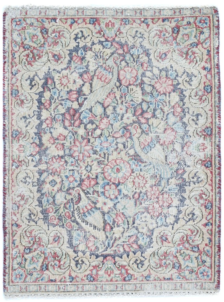 1'7X2'3 ft Semi-Antique Distressed Oriental Rug Muted Floral Entryway Carpet