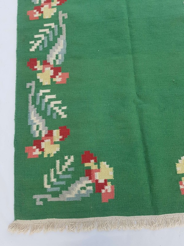 Vintage Handmade Traditional Geometric Green Red Kilim Rug Carpet 217x158cm gallery