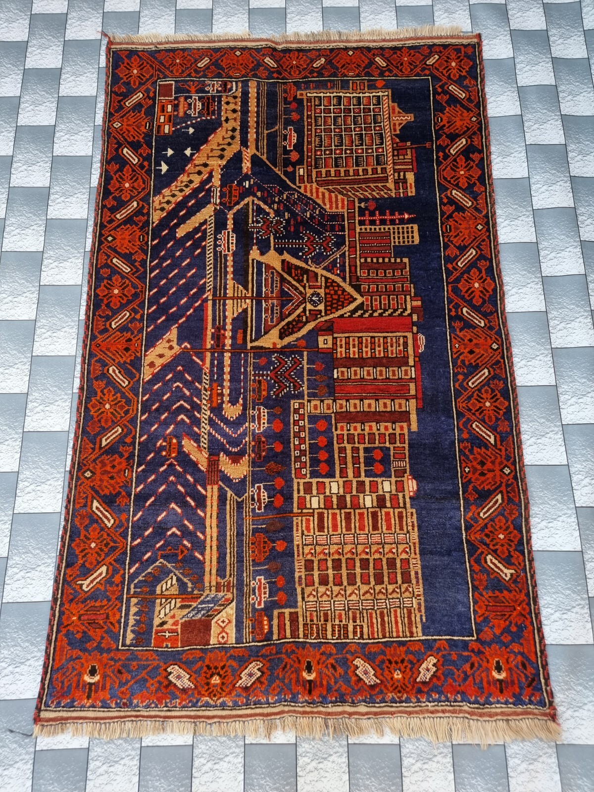 Handmade Afghan Vintage Rug Historical Rug Wool Area Rug Size 157x195 cm gallery