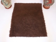 4×5 Turkish Handmade Square Rug Brown Sheepskin Shag Wool 3.7×4.7 ft