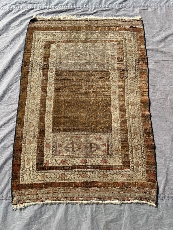 Terracotta Antique Afghan Baluchi Rug 3x4 Muted Geometric Turkmen Faded Carpet gallery