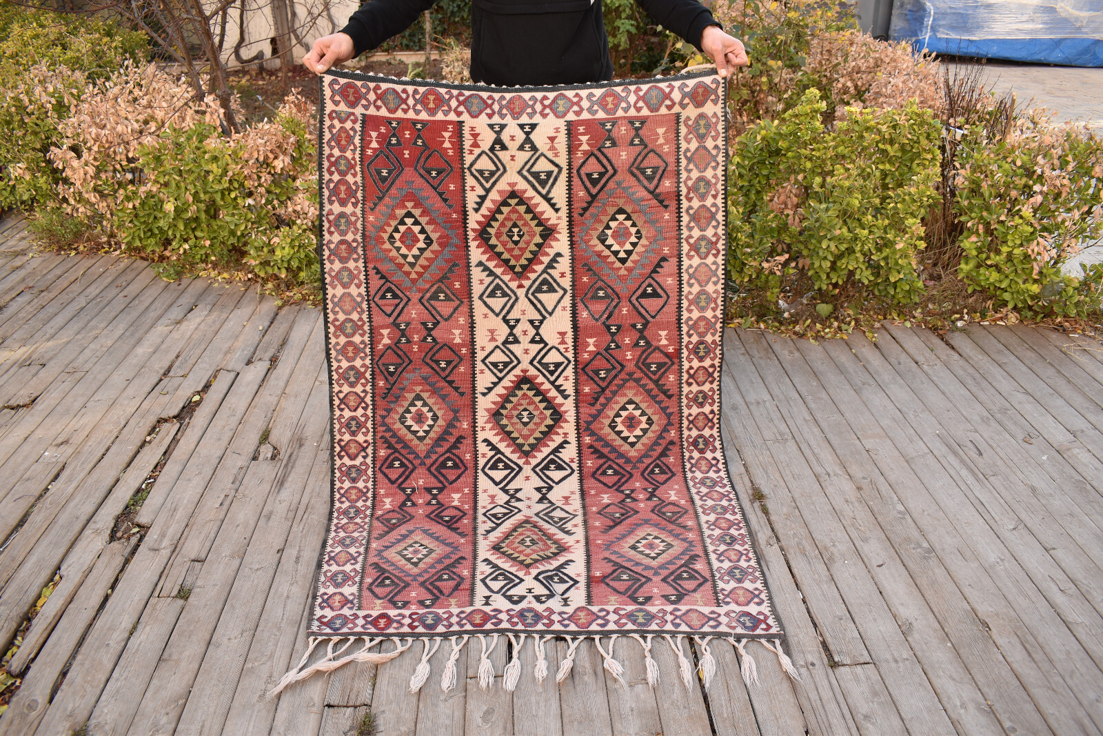 Turkish Rug 42''x63'' Handwoven Van Kilim 107x162cm Wool Vintage Tribal Area Rug gallery