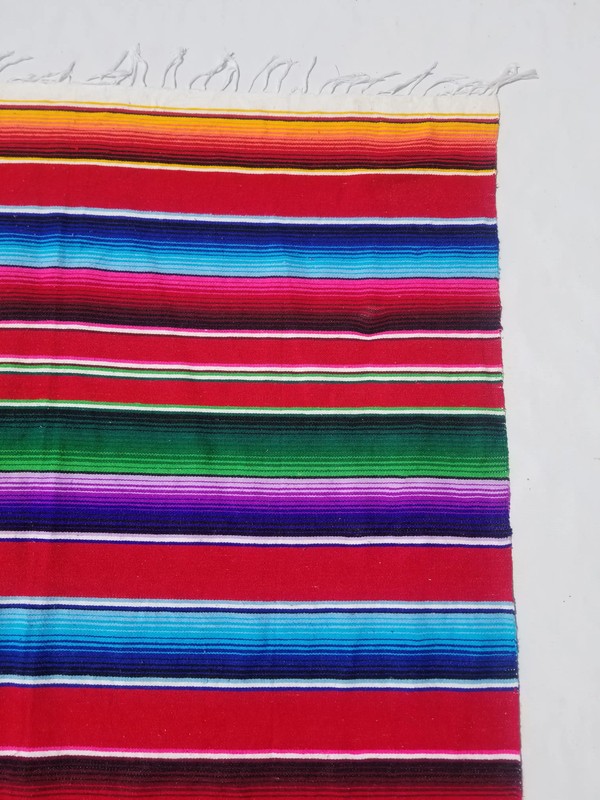 Vintage Traditional Handmade Mexican Saltillo Serape Wool Multi Kilim 6.4x3.9ft gallery