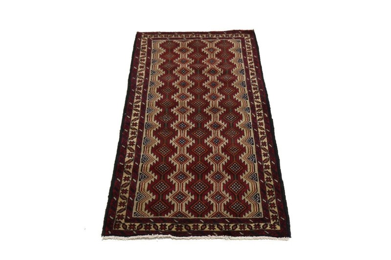 Handmade Vintage Oriental Rug 3'5X7 ft Tribal Geometric Style Foyer Area Carpet gallery