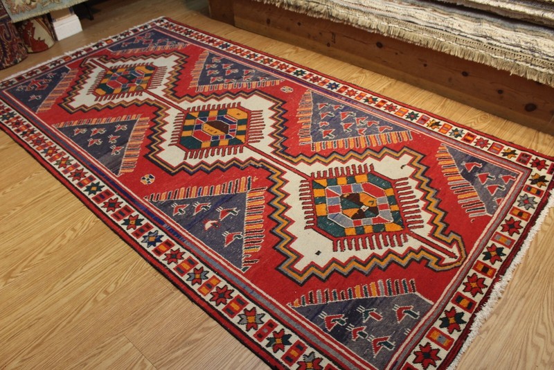 10X5 FT. HANDMADE SHERAZ Traditional Kazak Design knotted red and blue colour. gallery