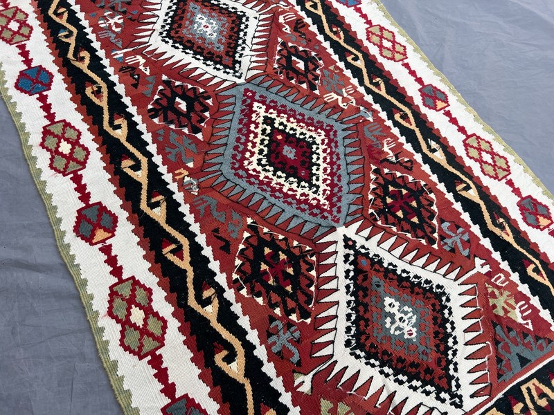 3'5x5'6 ft Vintage Handmade Afghan Geometric Kilim Rug, Diamond Pattern gallery