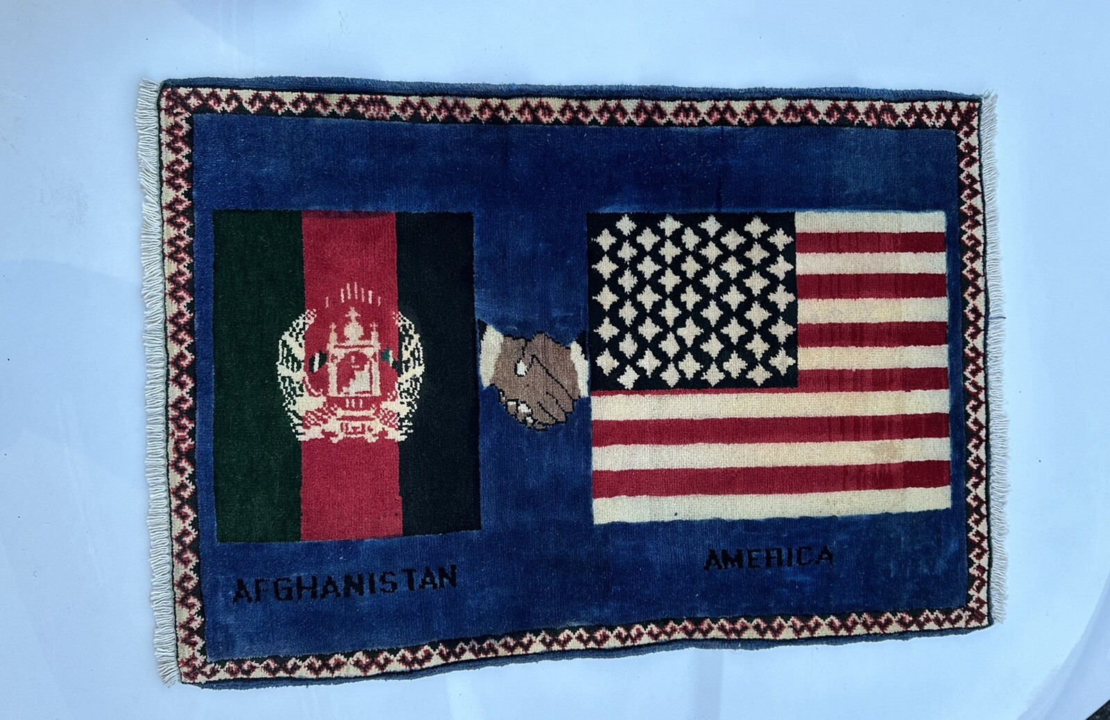 Vintage Hand Made American/Afghan Flag Rug gallery