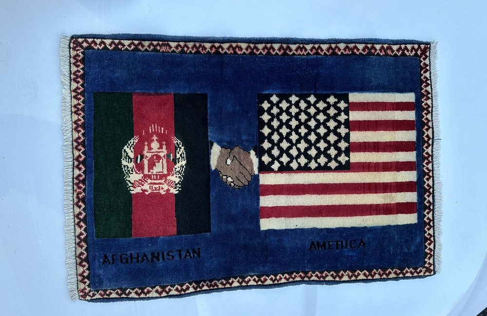 Vintage Hand Made American/Afghan Flag Rug