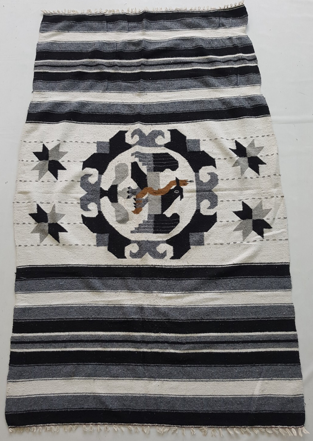 Vintage Handmade Mexican Saltillo Traditional Wool Kilim Rug 195x122 cm gallery