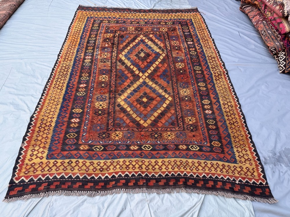 Coral Terracotta Faded Kilim Rug 9'8x13'1 Turkish Antique Tribal Boho decor