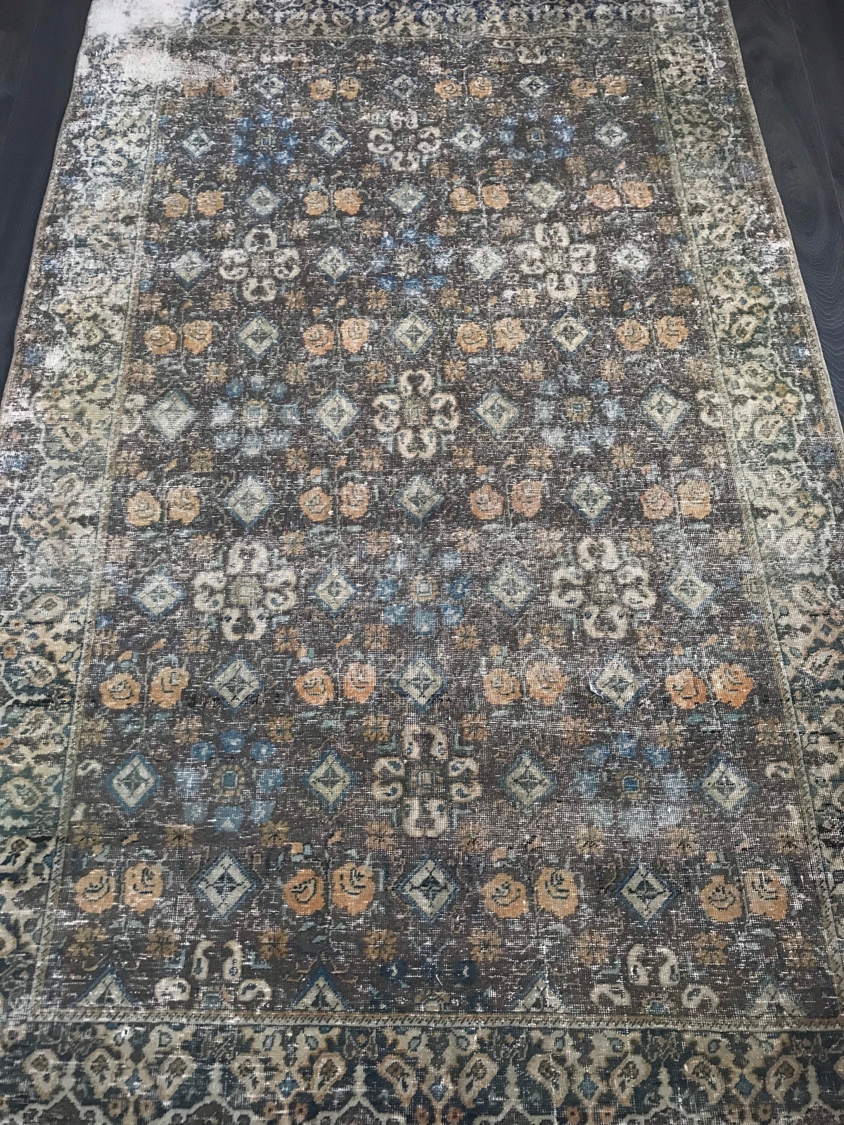 4.5x7.1 Large Vintage Brown Turkish Oushak Rug gallery