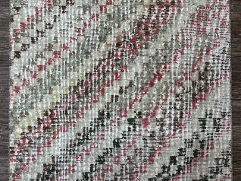 3x5 Check Vintage Turkish Rug, Hand-Knotted Distressed Anatolian Wool Accent Rug gallery