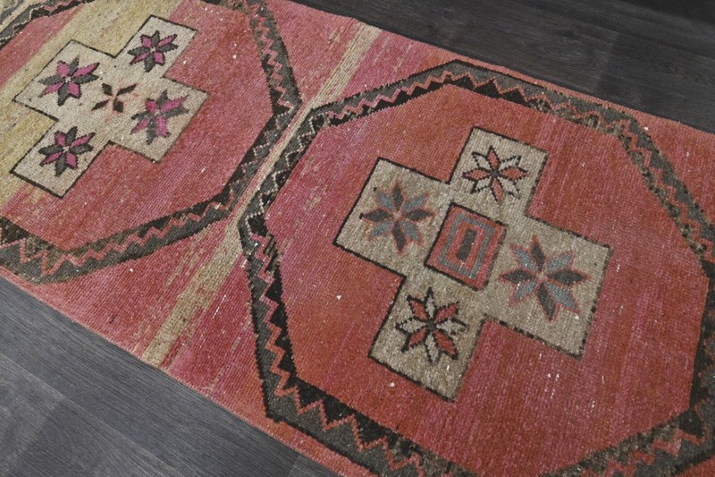 Vintage Turkish Runner Rug 2x10ft PINK Handmade Anatolian Oushak Hallway Wool gallery