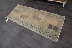 Vintage Turkish Runner Rug 2x5ft BEIGE Handmade Anatolian Oushak Hallway Wool
