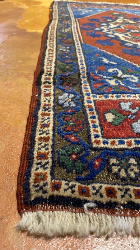 Rare Antique 1900-1930s Wool Pile Natural Dye Tribal Rug 1’11”x 3’11” gallery
