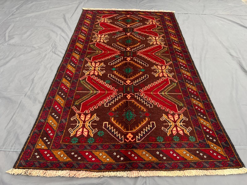 3'5x6'5 ft Vintage Baluchi Nomadic Geometric Hand Knotted Wool Area Rug gallery