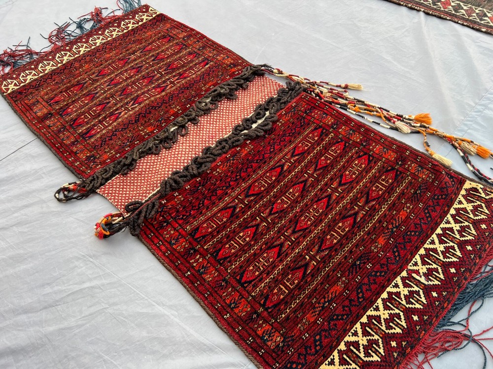 Antique Afghan Turkmen Saddle Bag 1'10x4 Hand-Knotted Tribal Wool Torba Textile