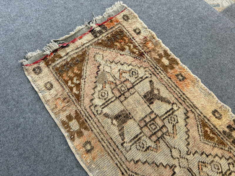 Vintage Turkish Runner Rug 2x7 ft Hand-Knotted Distressed Neutral Oushak Wool gallery