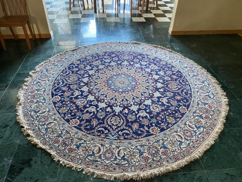 Hand Knotted Navy Blue Nain with Wool & Silk Oriental Rug (7'9" x 7'9") gallery