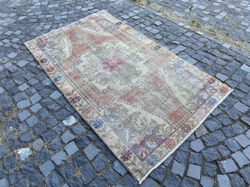 Vintage Turkish Rug, Hand-Knotted Wool, Terracotta Beige Muted Area Rug gallery