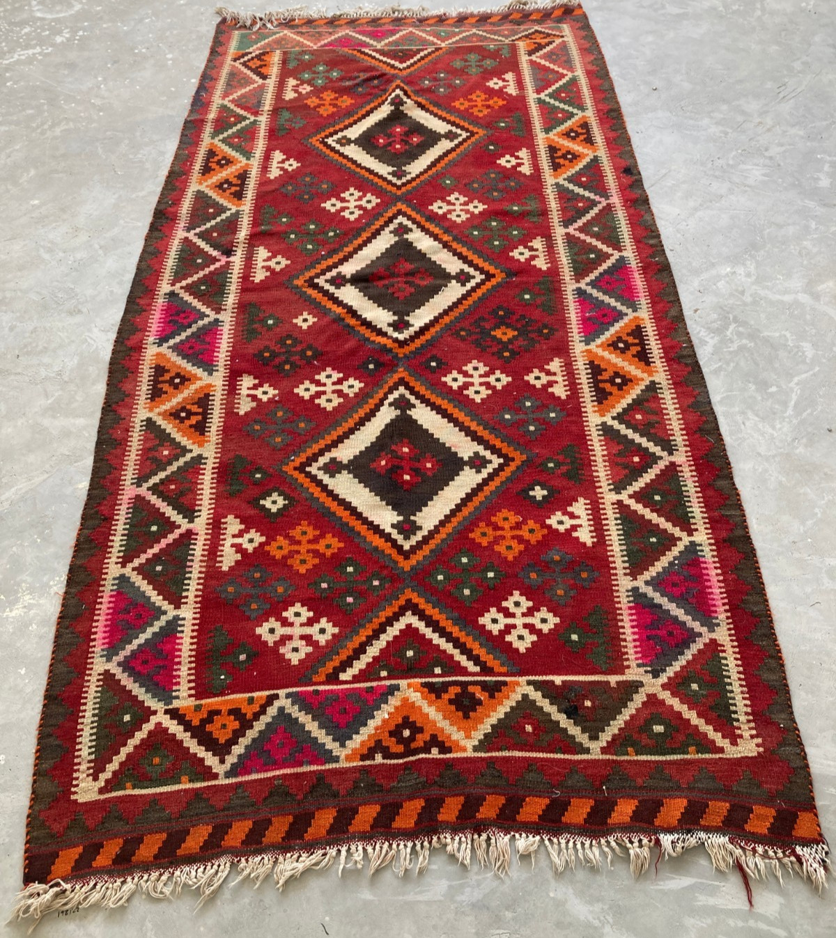 Vintage Traditional Handmade Chevron Qashqai Wool Kilim Floor Rug 284x140 cm gallery
