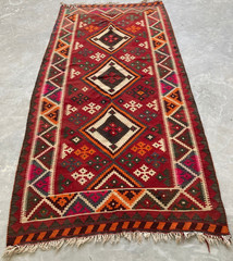 Vintage Traditional Handmade Chevron Qashqai Wool Kilim Floor Rug 284×140 cm