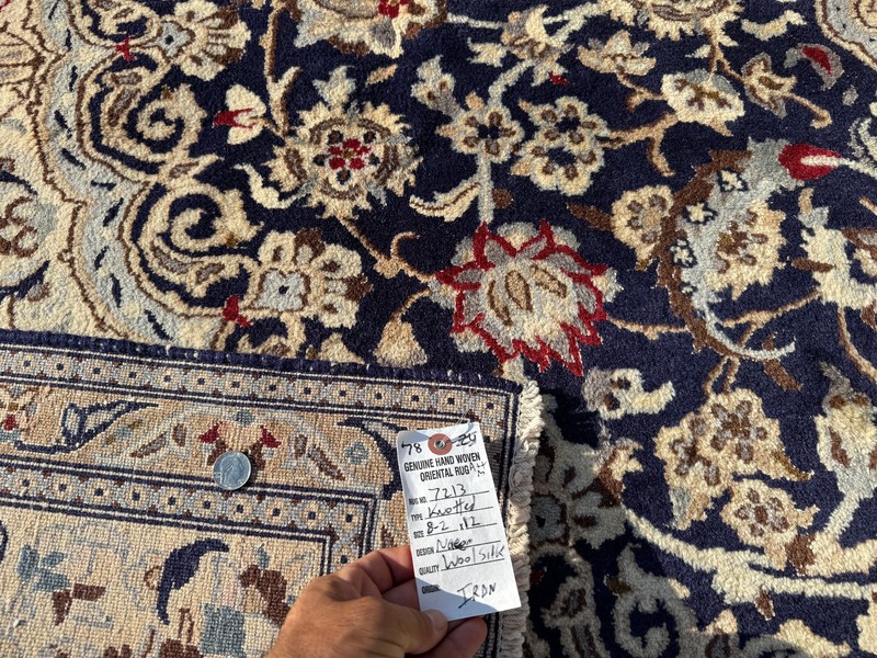 BLUE ANTIQUE ORIENTAL RUG 8x12 silk wool vintage fine handmade navy white 9x12 gallery