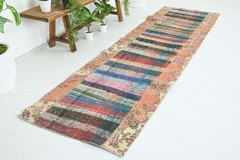 Turkish Runner 3×9 Hand-Knotted Vintage Oushak Oriental Rug Runner Carpet,750