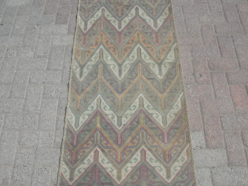 2x 7 ft Table Runner Handmade Vintage Turkish Kilim Rug - Rugs for gallery
