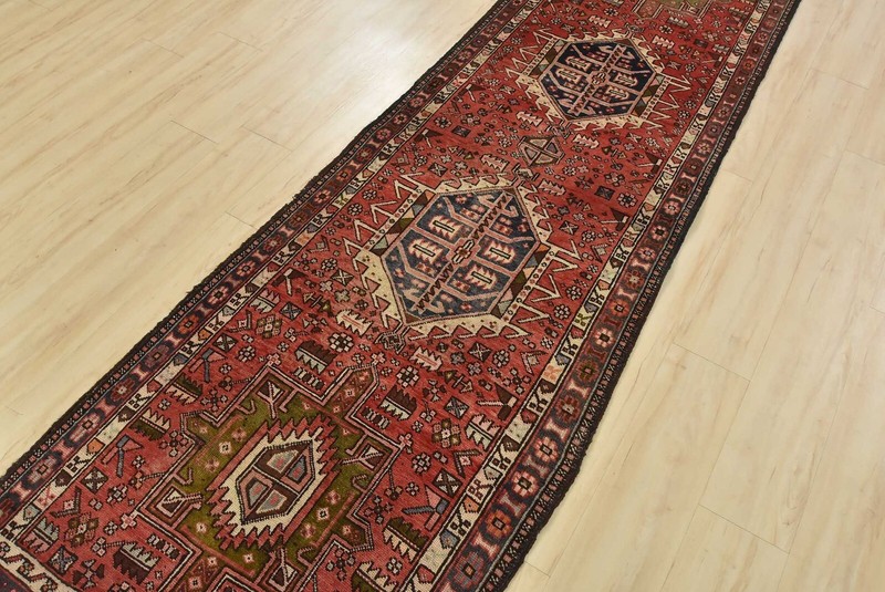 Vintage Tribal Runner 3’2” x 10’2” Red Wool Geometric Hand-Knotted Oriental Rug gallery