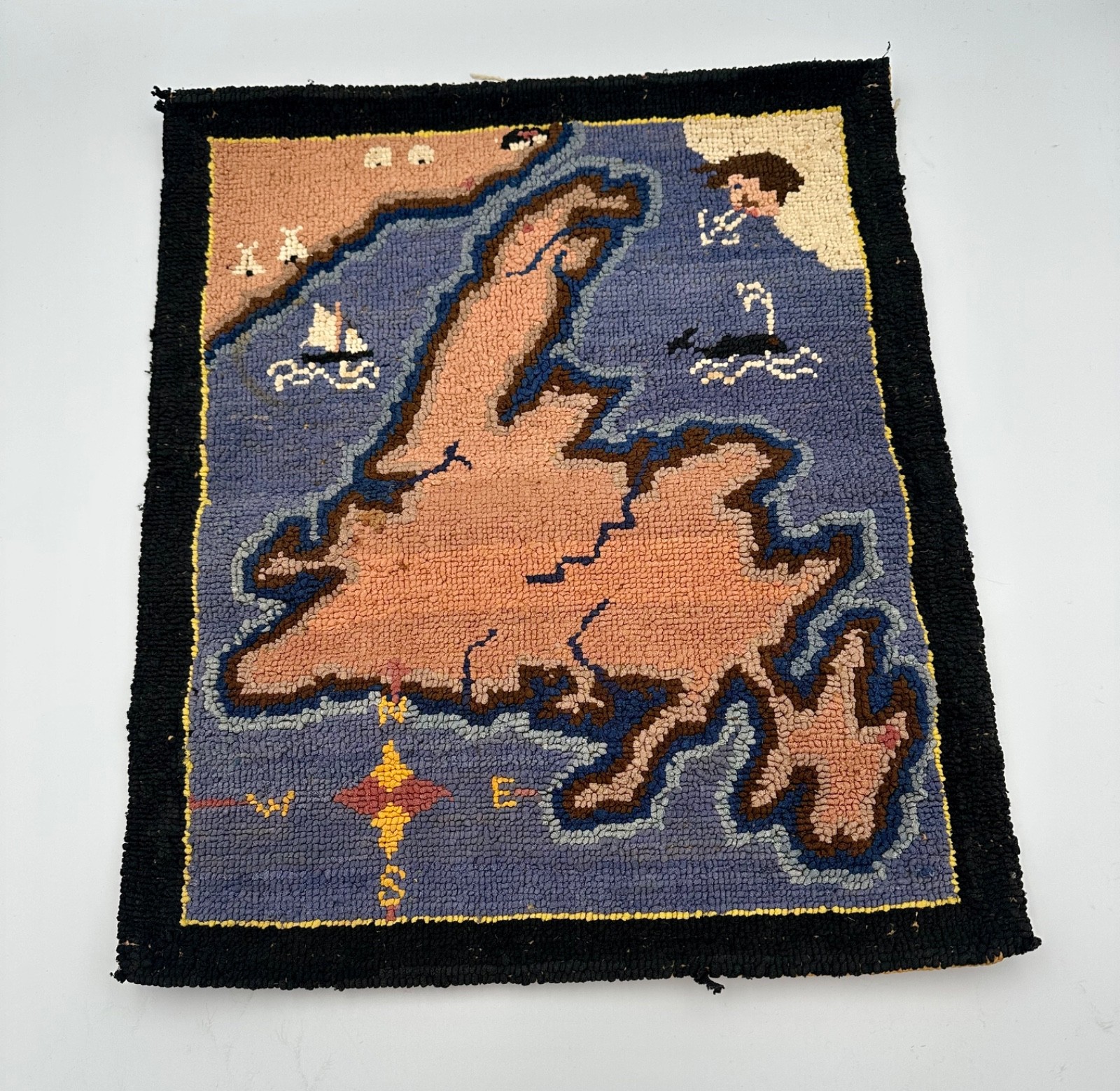 Antique GRENFELL LABRADOR INDUSTRIES Hooked Mat Newfoundland Folk Art gallery