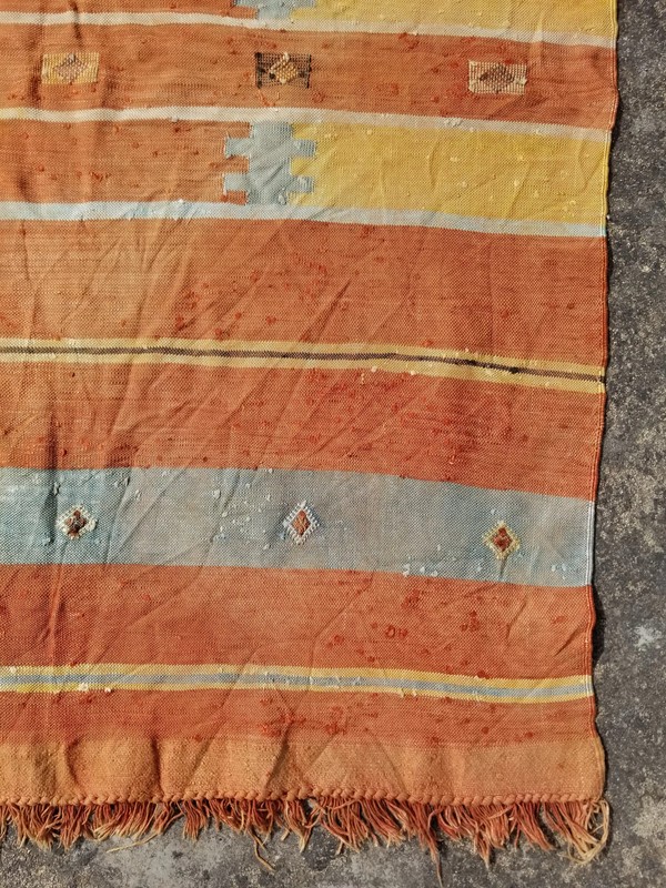 Distressed Antique Handmade Southwestern Style Wool Multicolor Kilim 4.4x2.8 ft gallery