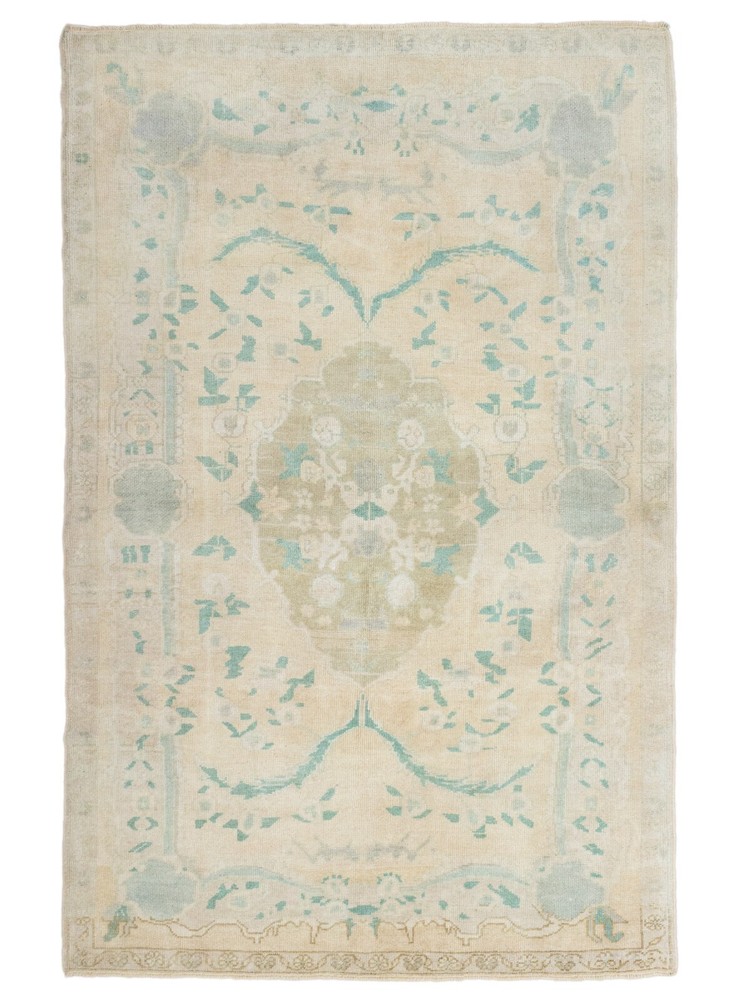 Vintage Muted Turkish Oriental Hand Woven 4.5x6.11 feet Oushak Area Rug Carpet